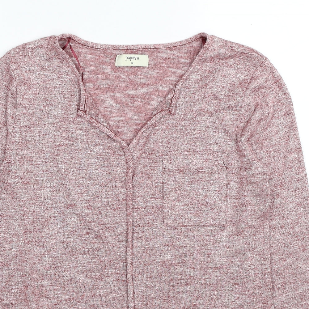 Papaya Womens Red V-Neck Viscose Pullover Jumper Size 12