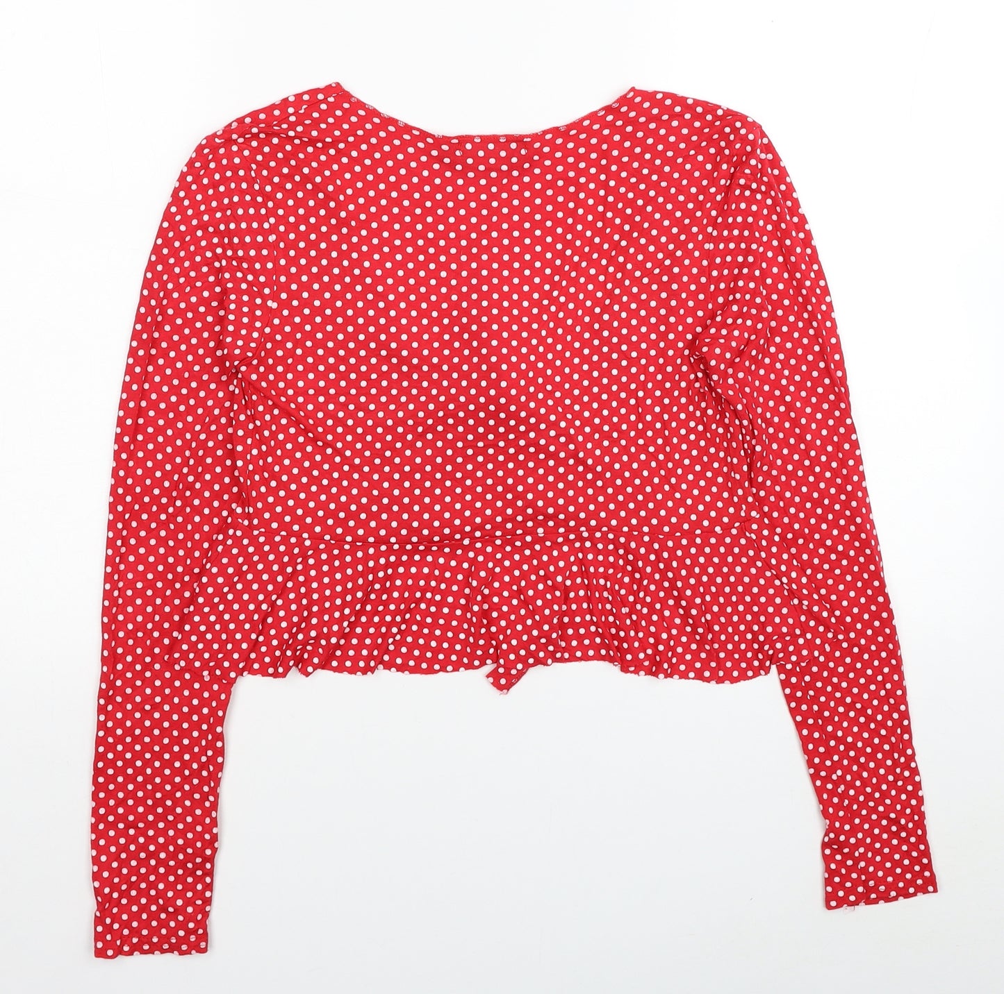 PRETTYLITTLETHING Womens Red Polka Dot Viscose Kimono T-Shirt Size 8 V-Neck