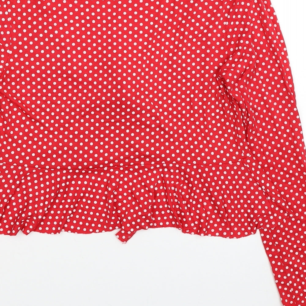 PRETTYLITTLETHING Womens Red Polka Dot Viscose Kimono T-Shirt Size 8 V-Neck