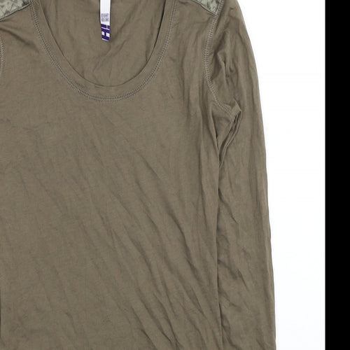 Debenhams Womens Brown Cotton Tunic T-Shirt Size 6 Scoop Neck - Shoulder Detail