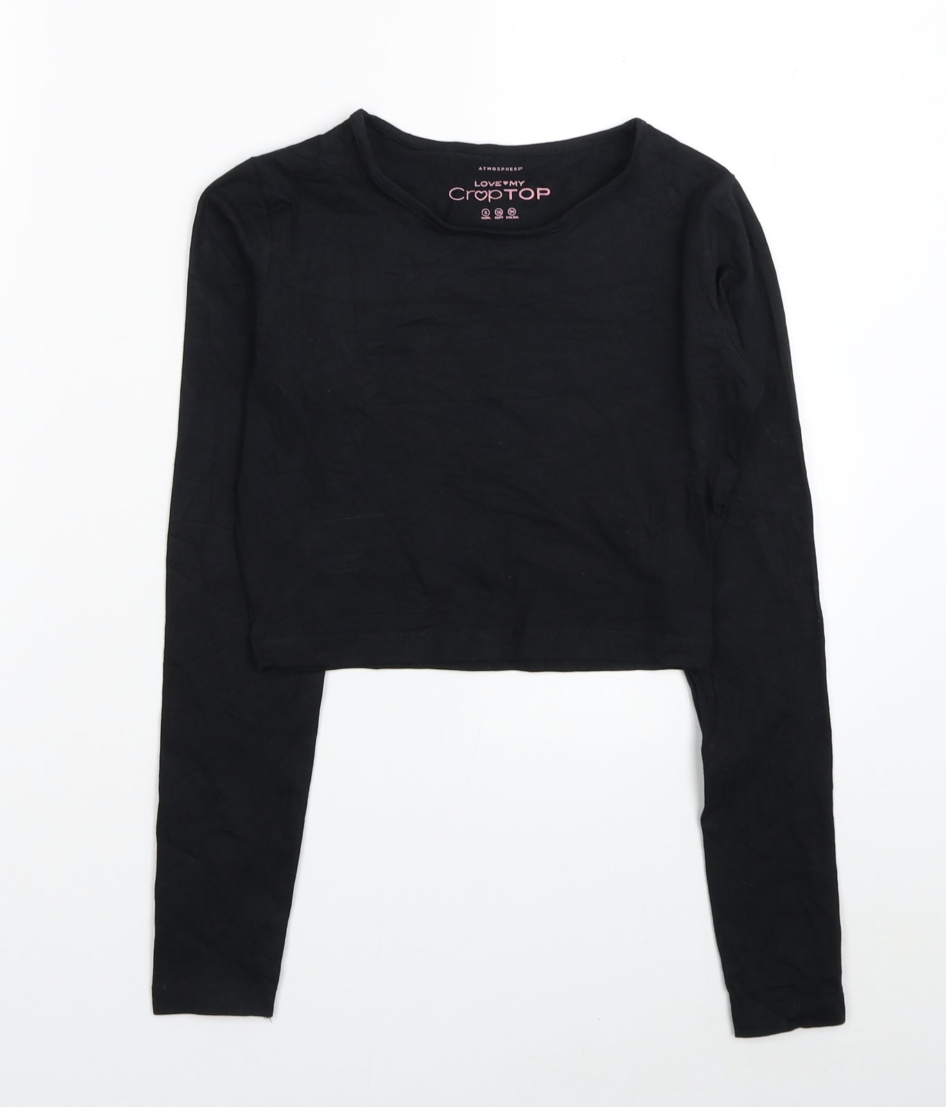 Atmosphere Womens Black Cotton Cropped T-Shirt Size 8 Scoop Neck
