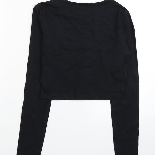 Atmosphere Womens Black Cotton Cropped T-Shirt Size 8 Scoop Neck