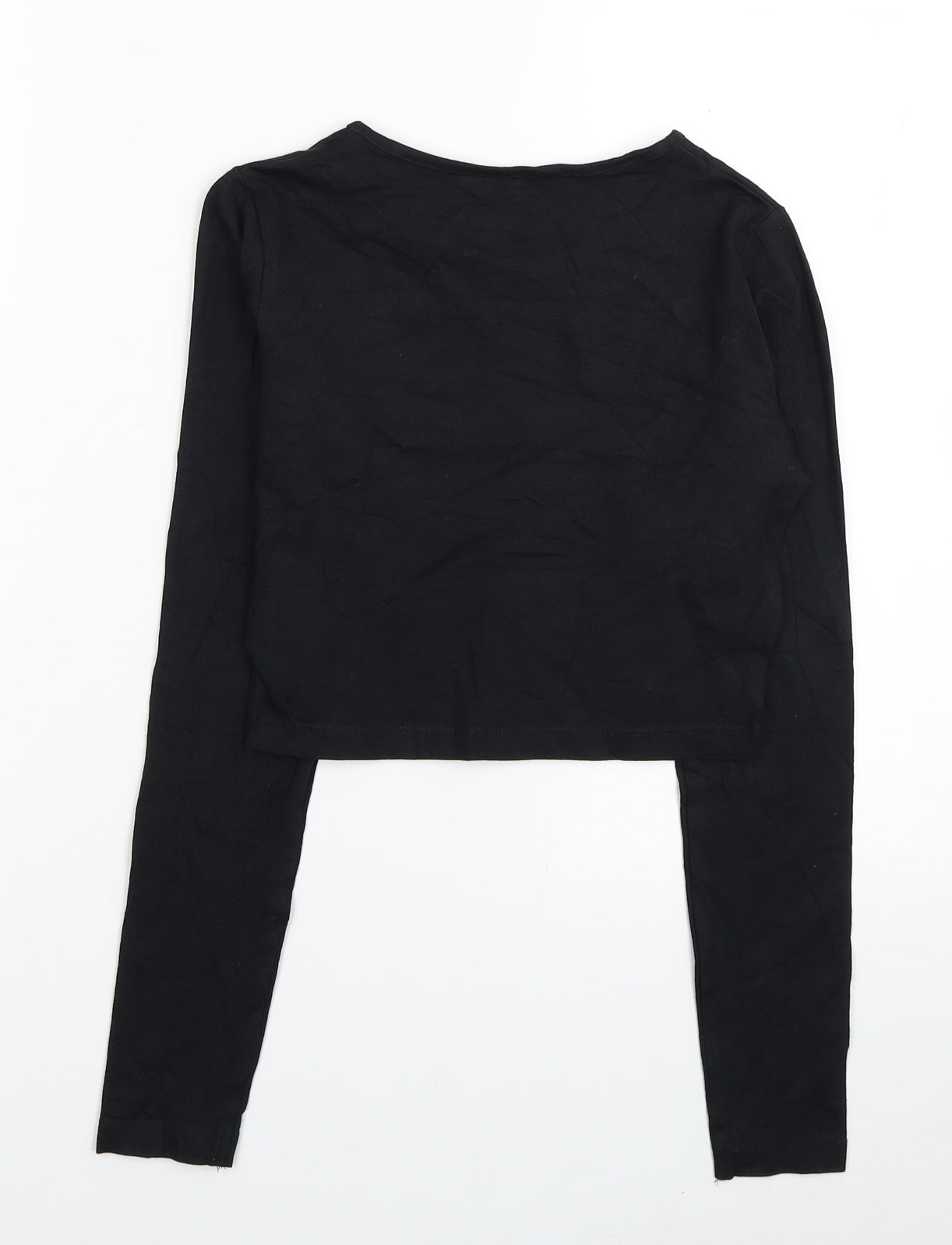 Atmosphere Womens Black Cotton Cropped T-Shirt Size 8 Scoop Neck