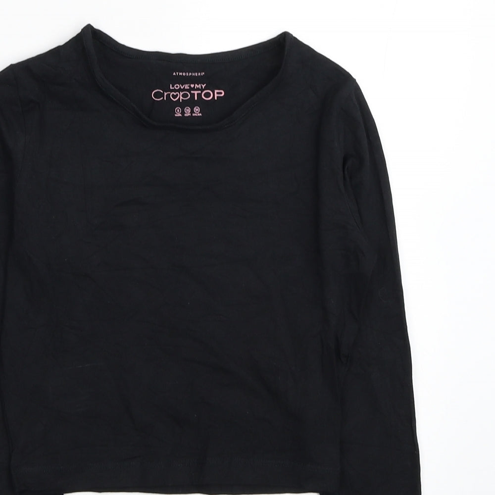 Atmosphere Womens Black Cotton Cropped T-Shirt Size 8 Scoop Neck