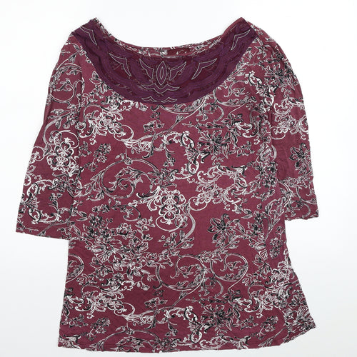 NEXT Womens Red Floral Polyester Tunic T-Shirt Size 10 Boat Neck - Lace Detail