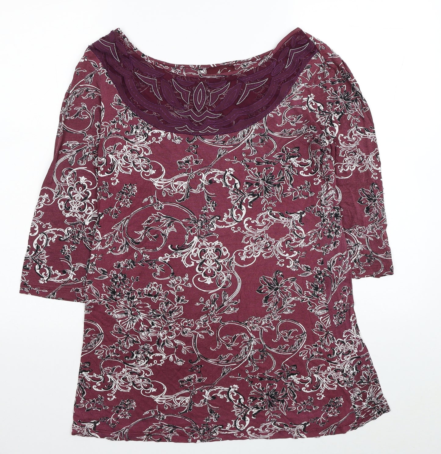 NEXT Womens Red Floral Polyester Tunic T-Shirt Size 10 Boat Neck - Lace Detail