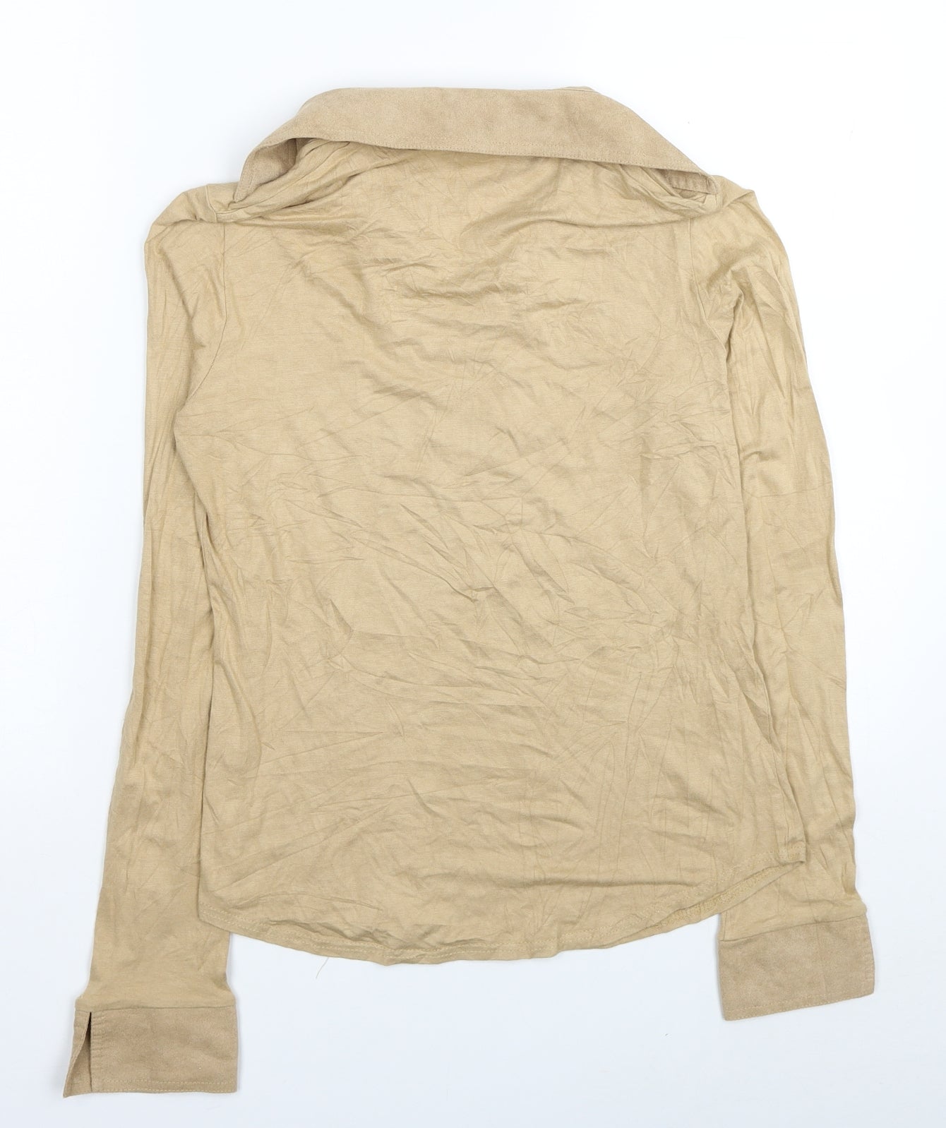 JFW Womens Beige Viscose Basic Blouse Size 10 V-Neck - Lace Up