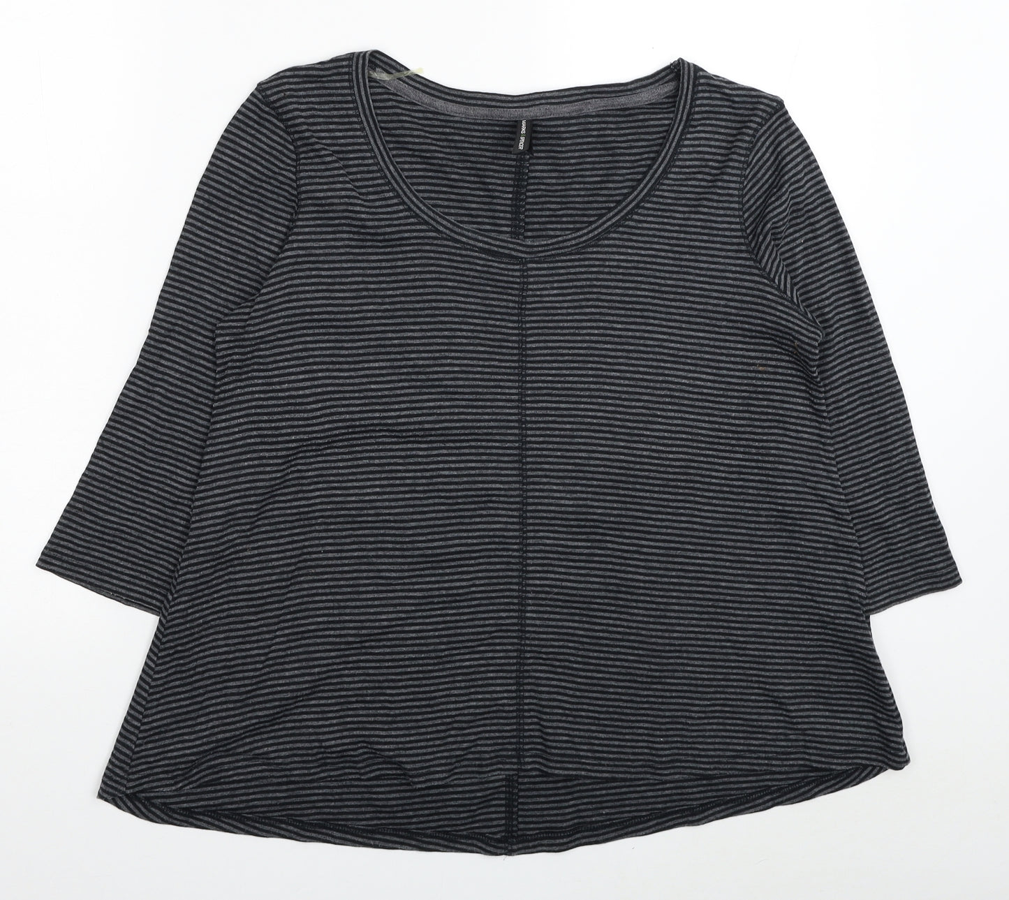 Marks and Spencer Womens Grey Striped Cotton Basic T-Shirt Size 12 Scoop Neck