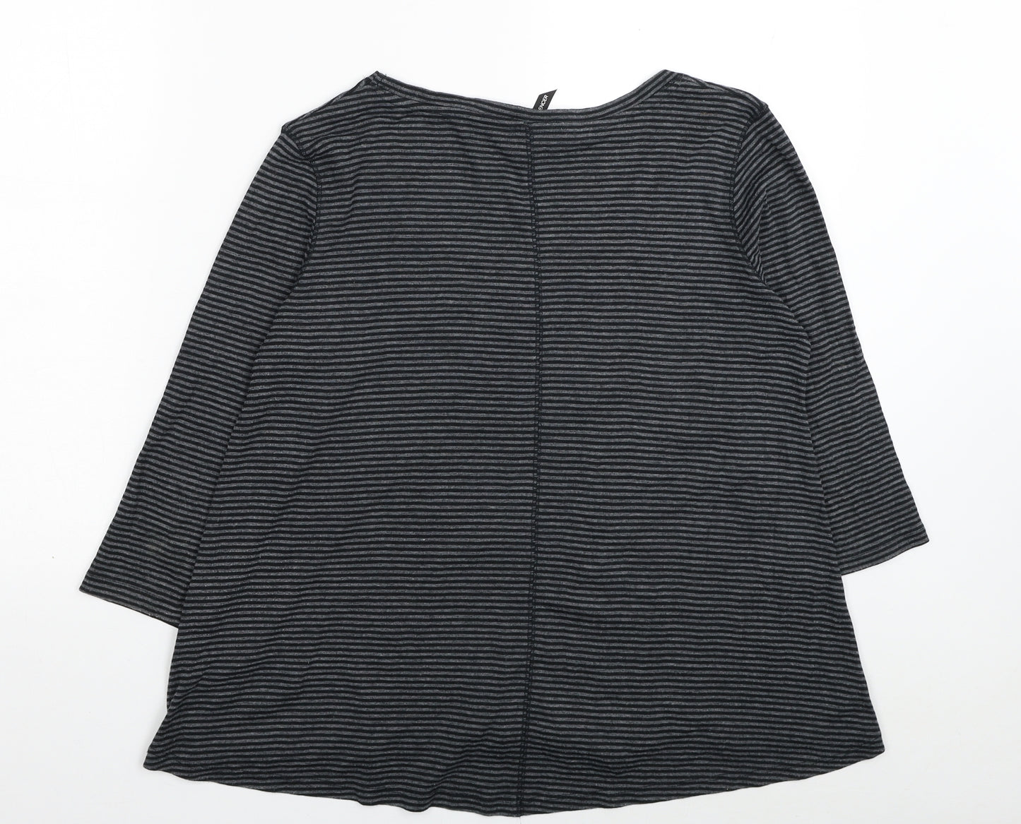Marks and Spencer Womens Grey Striped Cotton Basic T-Shirt Size 12 Scoop Neck