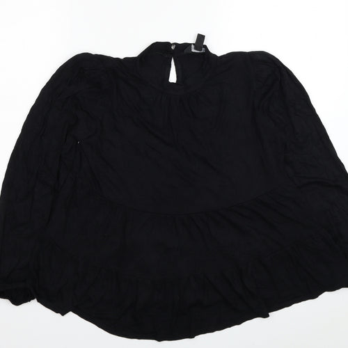New Look Womens Black Viscose Basic Blouse Size 10 Round Neck