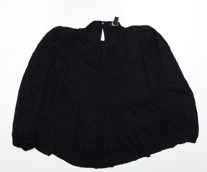 New Look Womens Black Viscose Basic Blouse Size 10 Round Neck