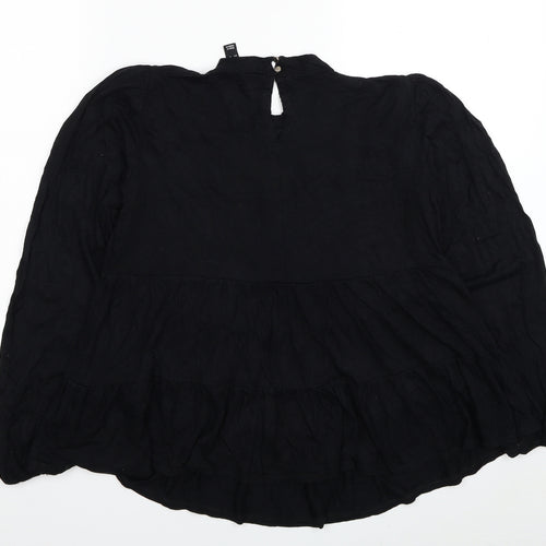 New Look Womens Black Viscose Basic Blouse Size 10 Round Neck