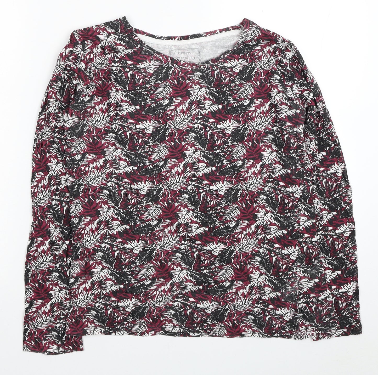 PEP&CO Womens Multicoloured Floral Cotton Basic T-Shirt Size 12 Round Neck