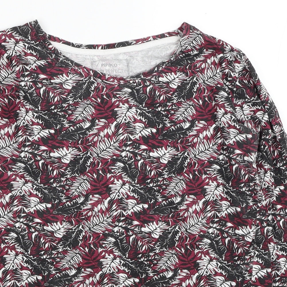PEP&CO Womens Multicoloured Floral Cotton Basic T-Shirt Size 12 Round Neck