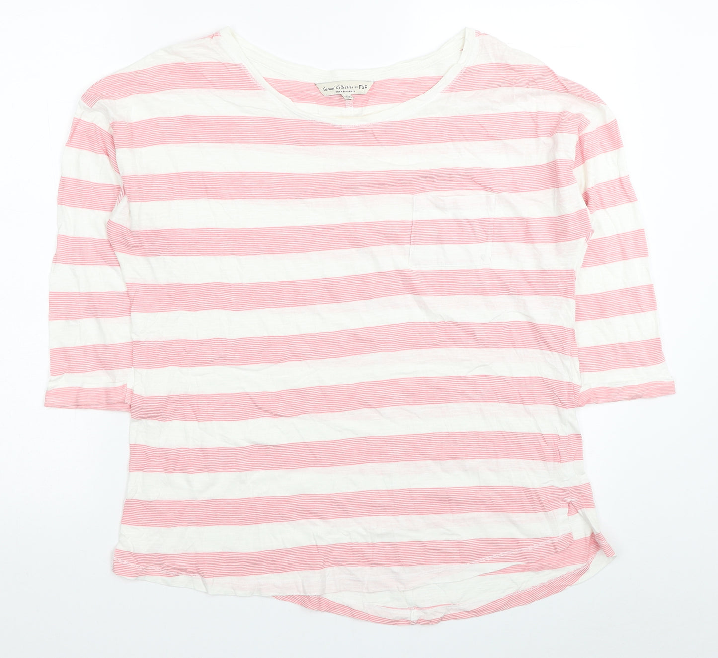 F&F Womens White Striped Cotton Basic T-Shirt Size 14 Boat Neck