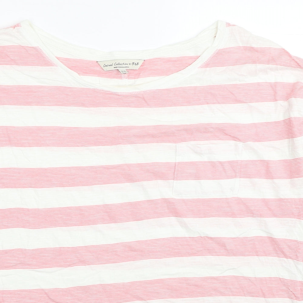 F&F Womens White Striped Cotton Basic T-Shirt Size 14 Boat Neck