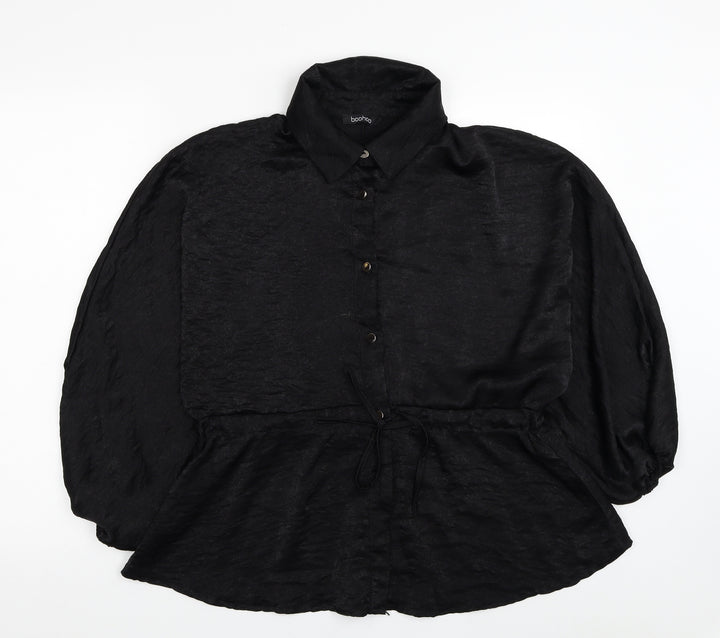 Boohoo Womens Black Polyester Basic Button-Up Size 14 Collared