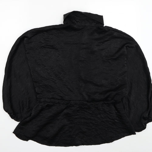 Boohoo Womens Black Polyester Basic Button-Up Size 14 Collared