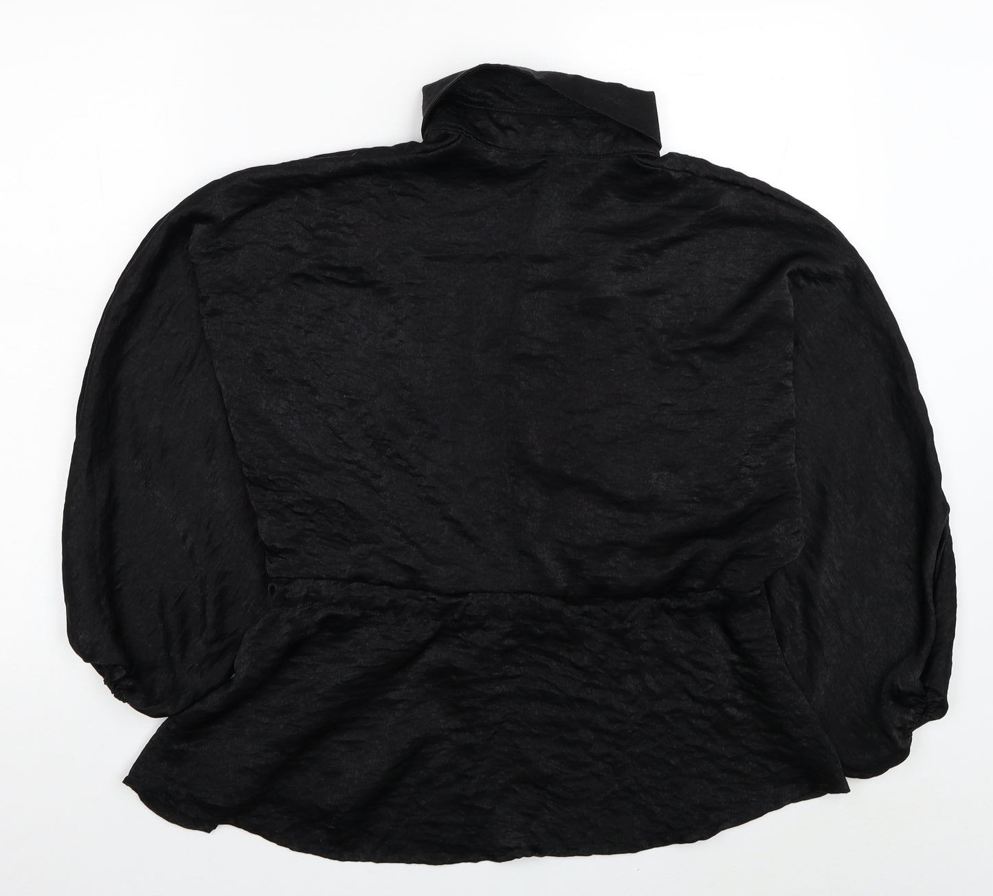 Boohoo Womens Black Polyester Basic Button-Up Size 14 Collared