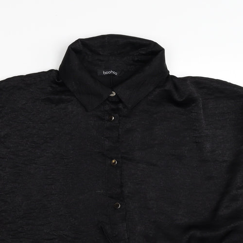 Boohoo Womens Black Polyester Basic Button-Up Size 14 Collared