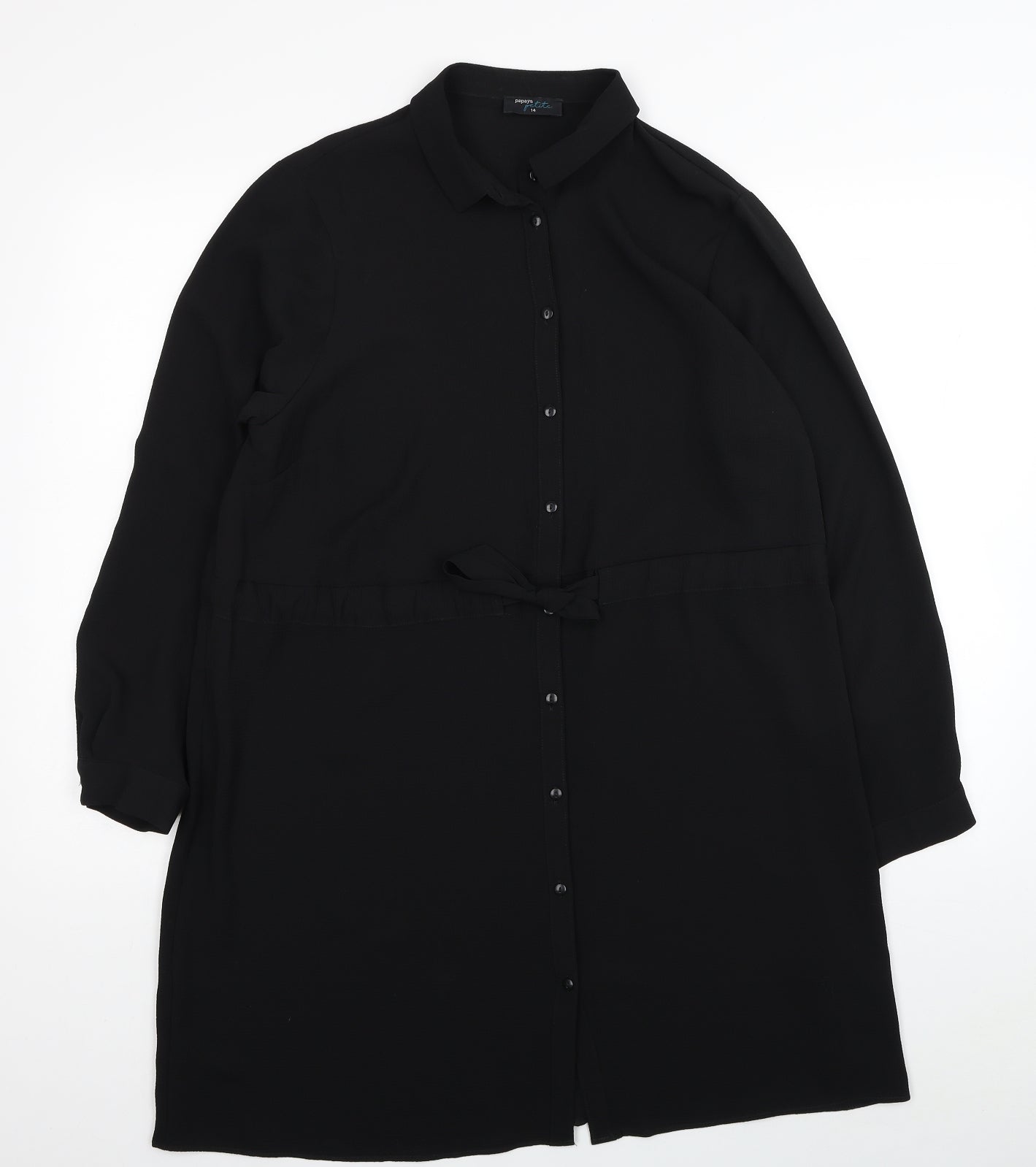 Papaya Womens Black Polyester Shirt Dress Size 14 Collared Button