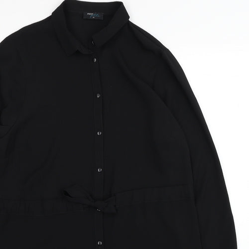Papaya Womens Black Polyester Shirt Dress Size 14 Collared Button