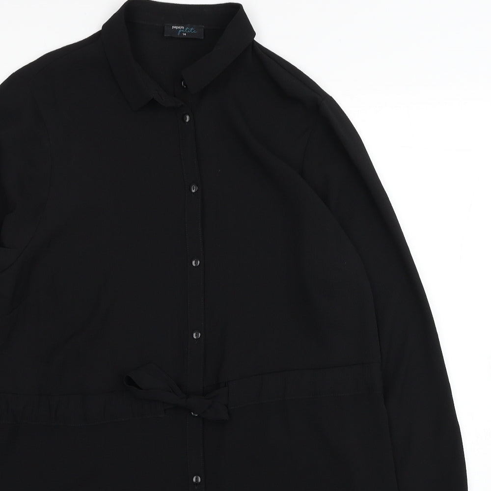 Papaya Womens Black Polyester Shirt Dress Size 14 Collared Button