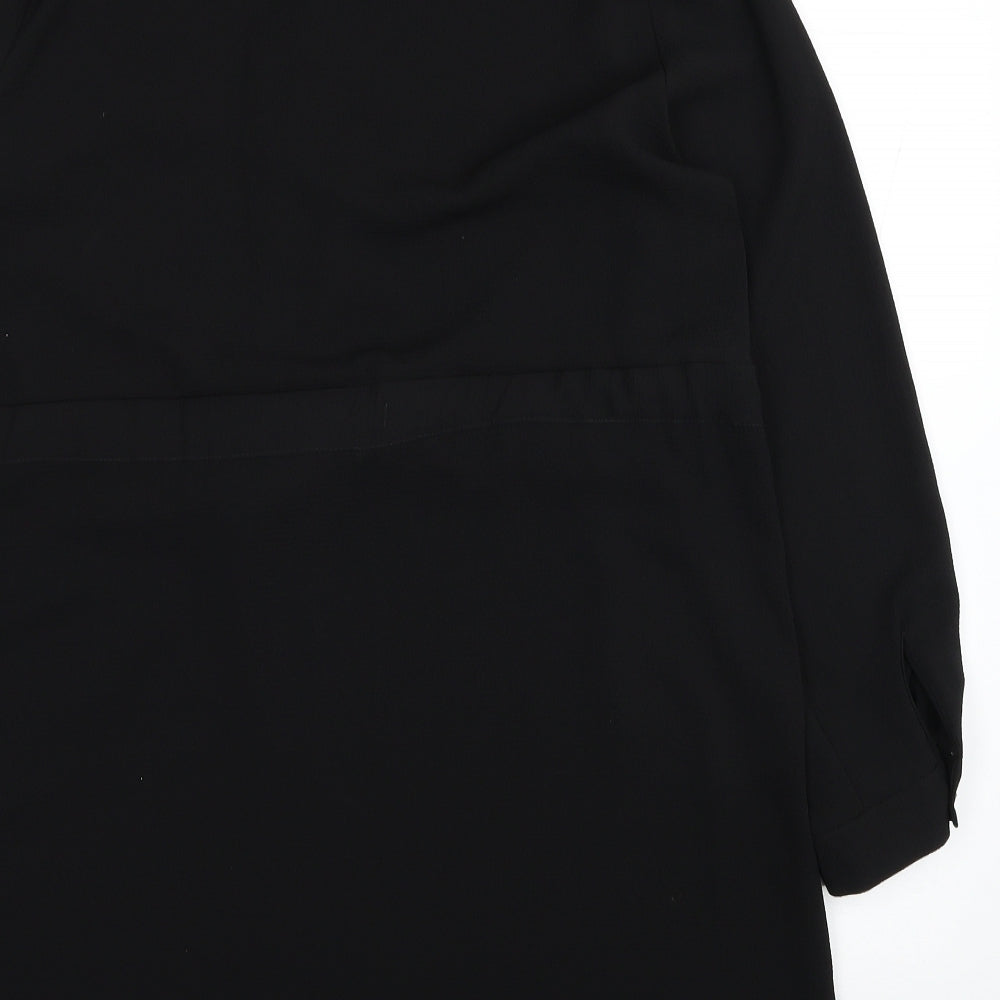 Papaya Womens Black Polyester Shirt Dress Size 14 Collared Button
