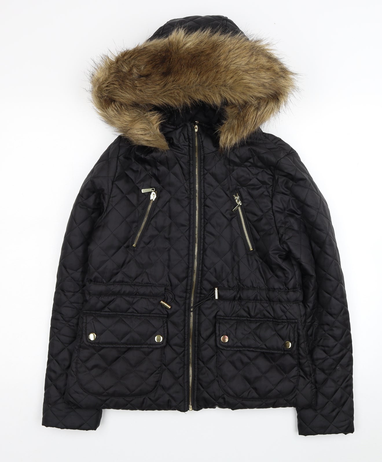 New Look Womens Black Quilted Coat Size 10 Zip