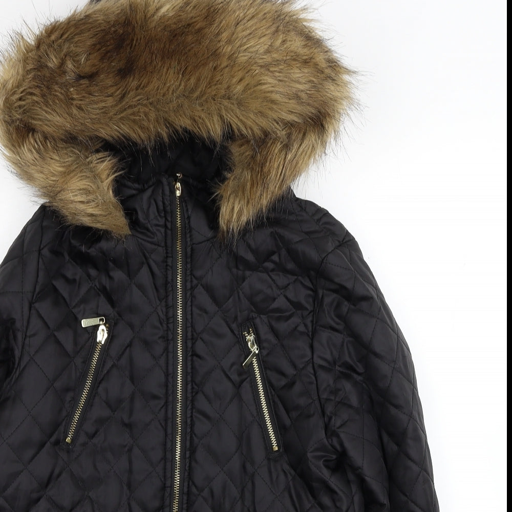 New Look Womens Black Quilted Coat Size 10 Zip