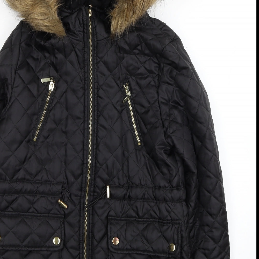 New Look Womens Black Quilted Coat Size 10 Zip