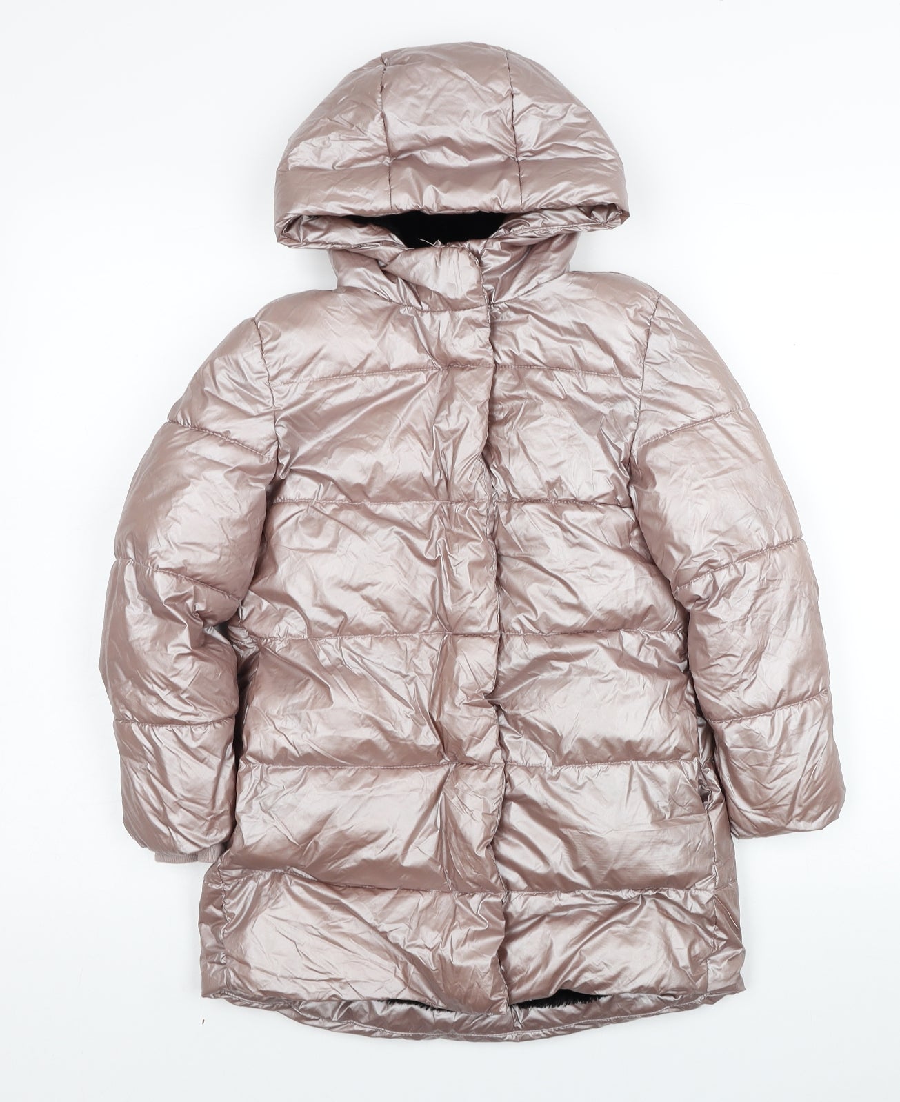 Nutmeg Girls Pink Puffer Jacket Coat Size 7-8 Years Zip - Metallic
