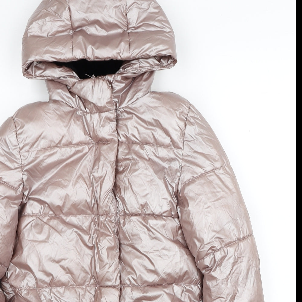 Nutmeg Girls Pink Puffer Jacket Coat Size 7-8 Years Zip - Metallic