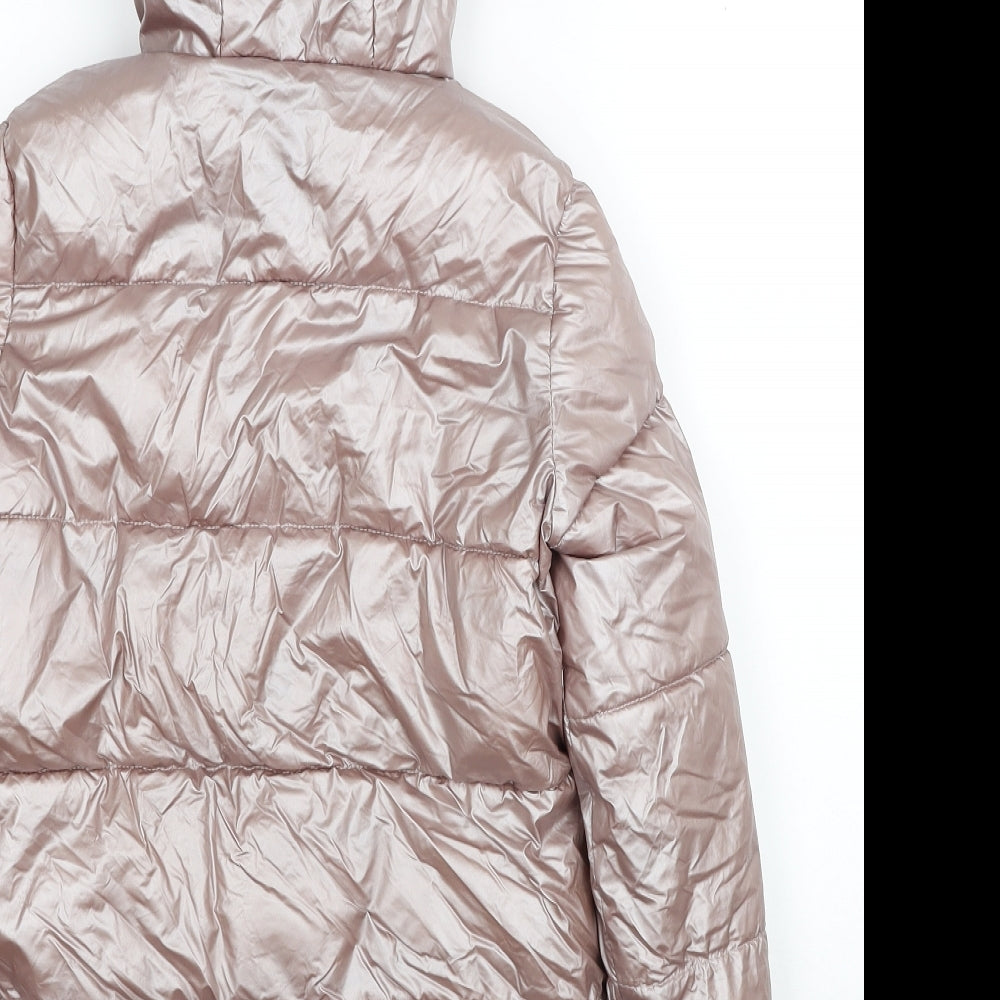 Nutmeg Girls Pink Puffer Jacket Coat Size 7-8 Years Zip - Metallic