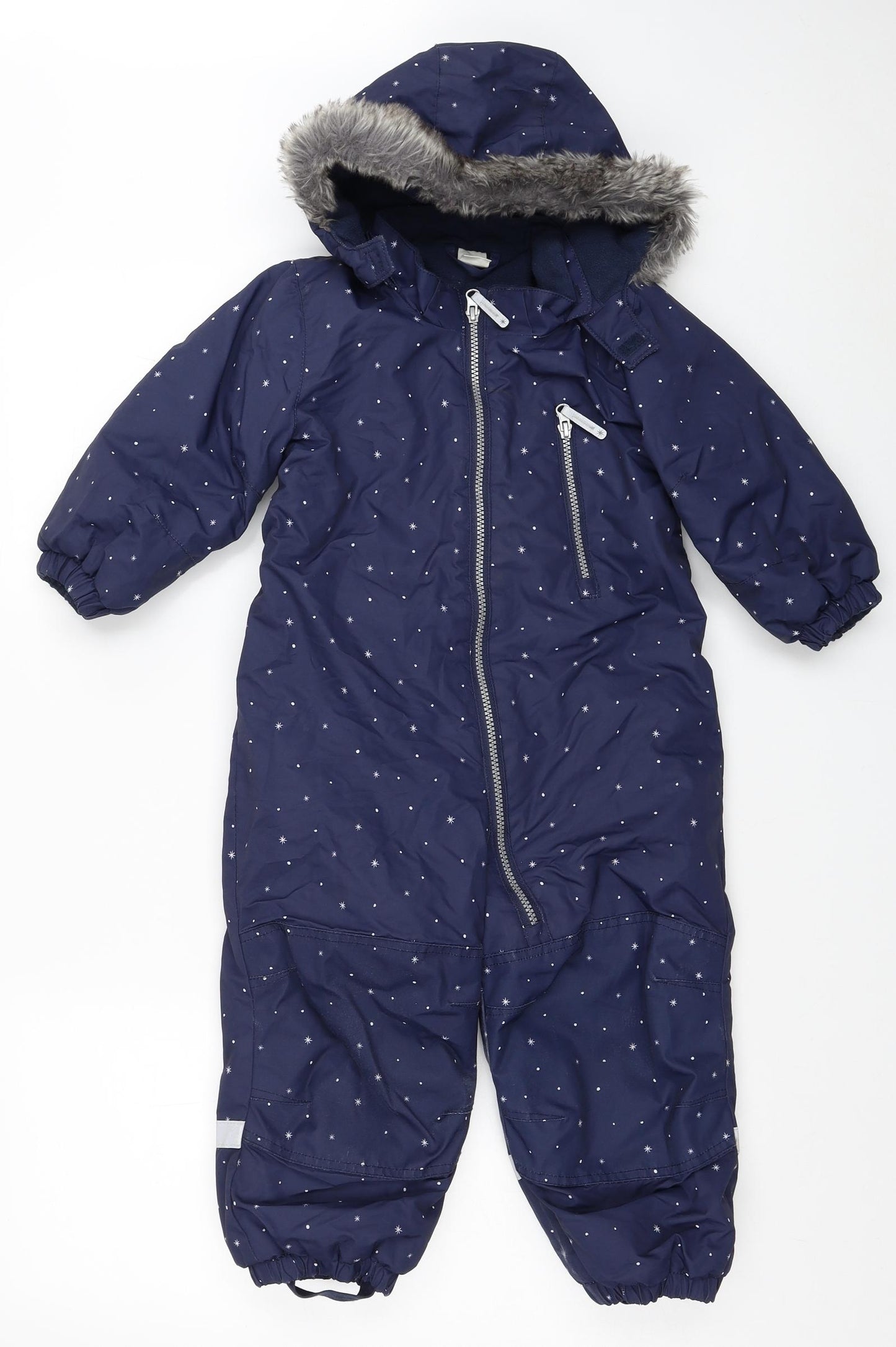 H&M Girls Blue Geometric Ski Salopettes Snowsuit Size 18-24 Months Zip - Stars