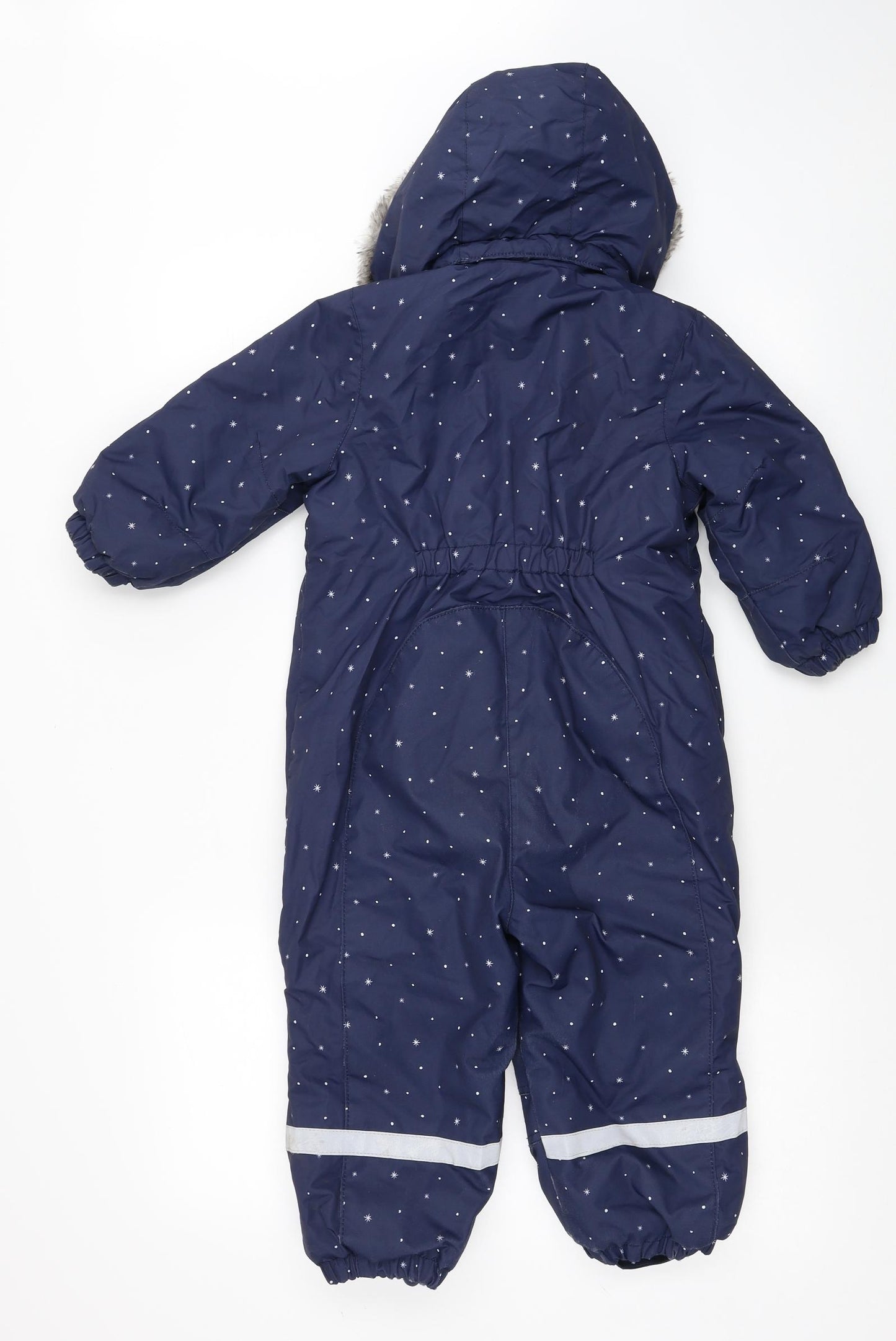 H&M Girls Blue Geometric Ski Salopettes Snowsuit Size 18-24 Months Zip - Stars
