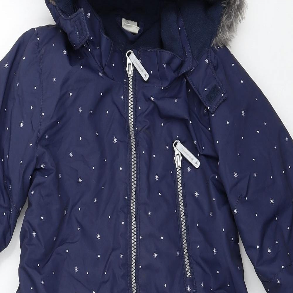 H&M Girls Blue Geometric Ski Salopettes Snowsuit Size 18-24 Months Zip - Stars