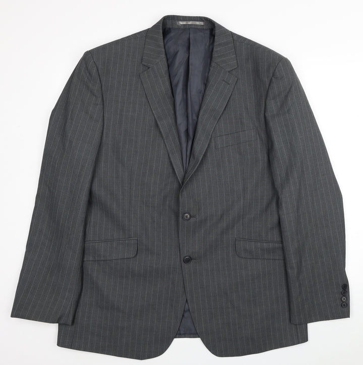 Burton Mens Grey Striped Polyester Jacket Suit Jacket Size 44