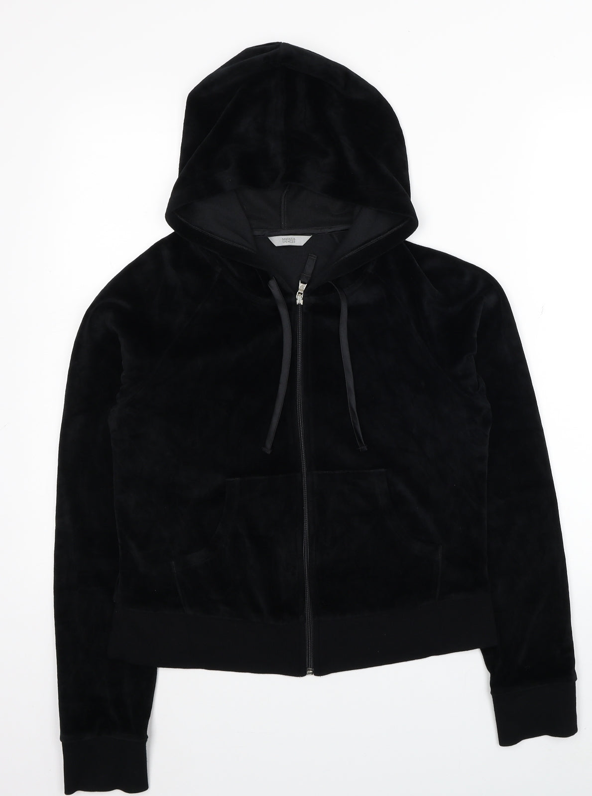 Marks and Spencer Womens Black Cotton Full Zip Hoodie Size 14 Zip
