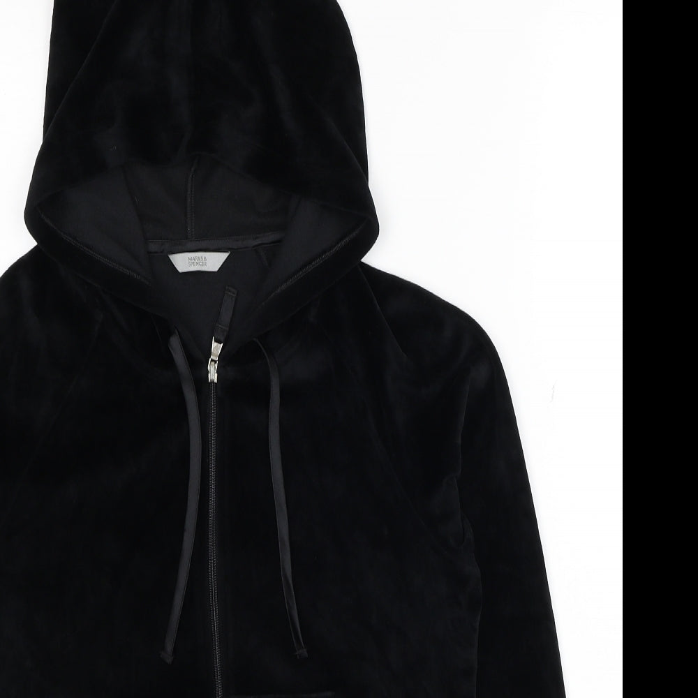 Marks and Spencer Womens Black Cotton Full Zip Hoodie Size 14 Zip