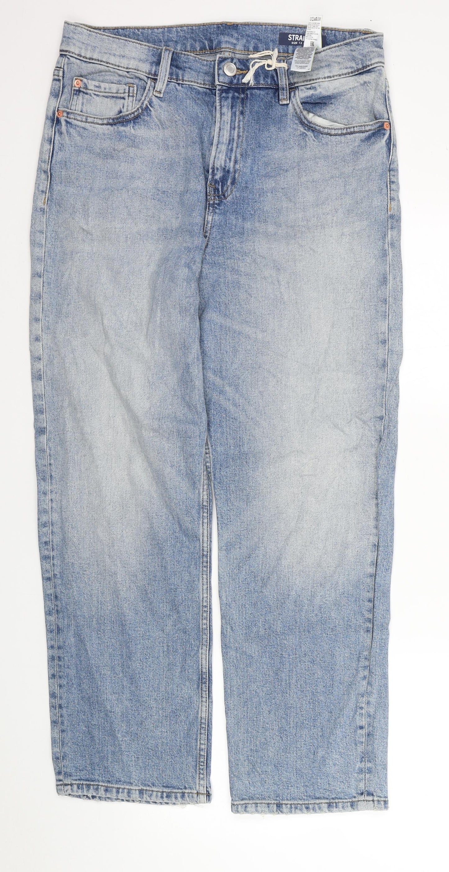 Marks and Spencer Womens Blue Cotton Straight Jeans Size 12 L28 in Regular Zip