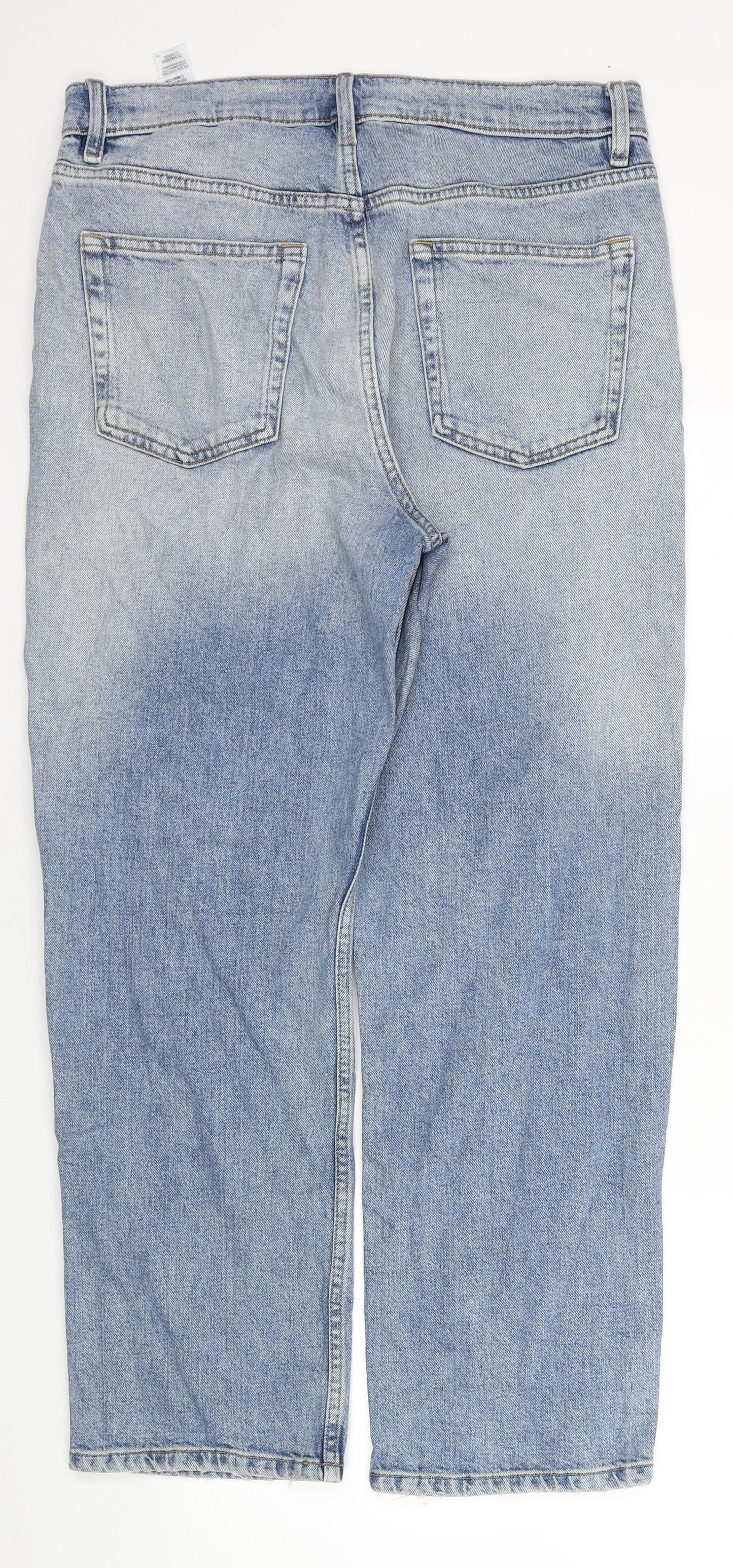 Marks and Spencer Womens Blue Cotton Straight Jeans Size 12 L28 in Regular Zip