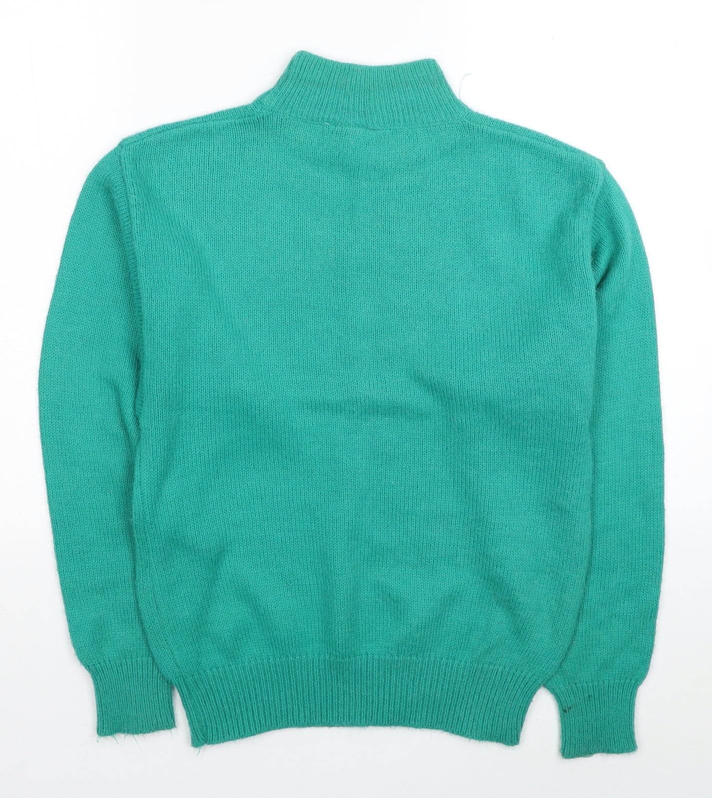 Poppy Womens Green Mock Neck Acrylic Pullover Jumper Size 10 - Flowers