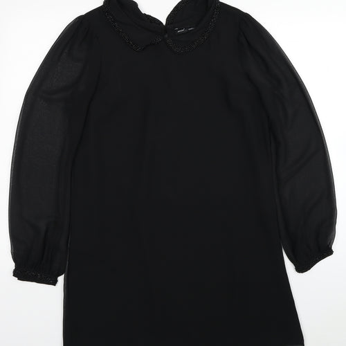 NEXT Womens Black Polyester Shift Size 10 Collared Button