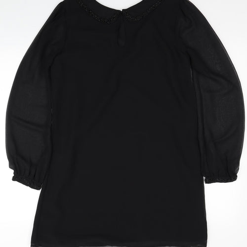 NEXT Womens Black Polyester Shift Size 10 Collared Button