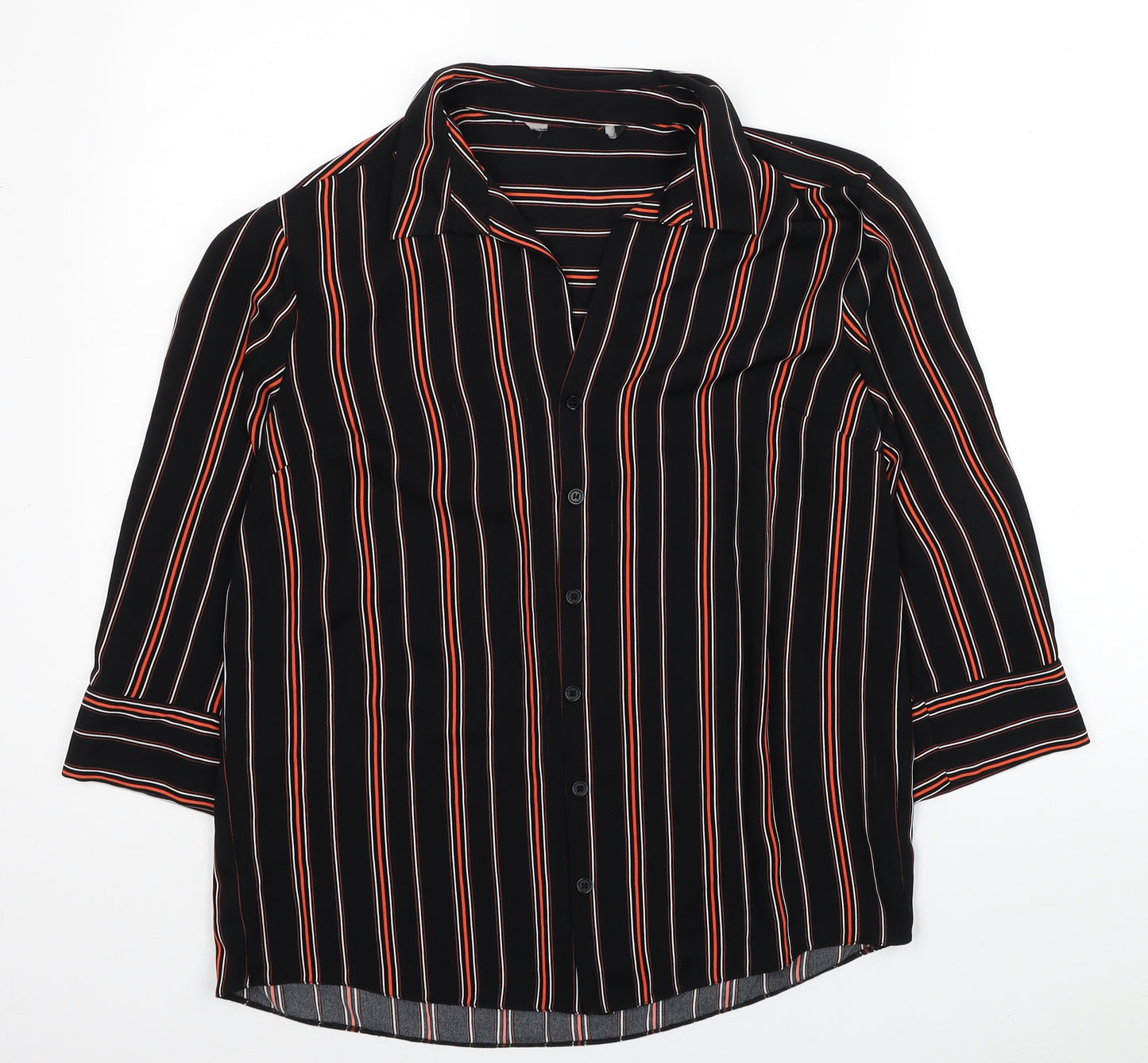 F&F Womens Black Striped Polyester Basic Button-Up Size 10 Collared