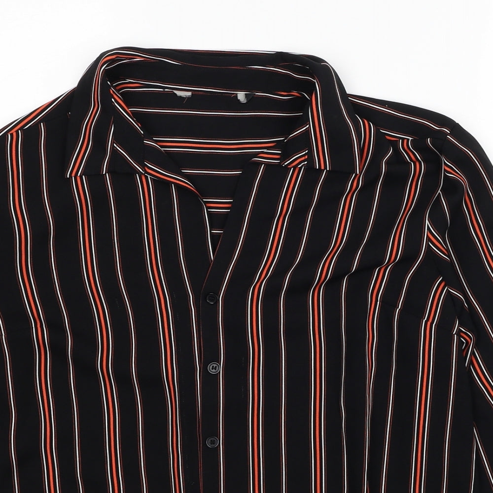 F&F Womens Black Striped Polyester Basic Button-Up Size 10 Collared
