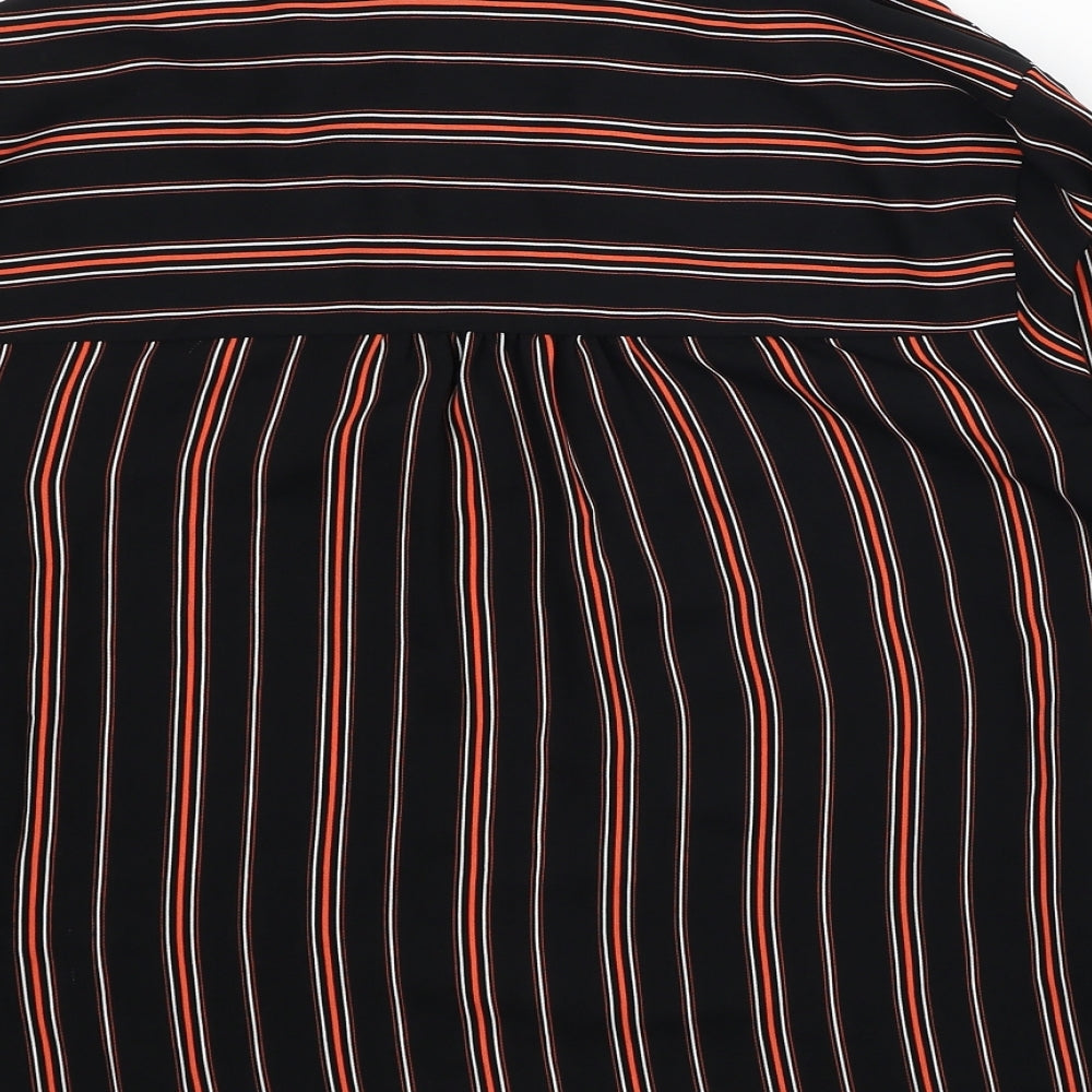 F&F Womens Black Striped Polyester Basic Button-Up Size 10 Collared