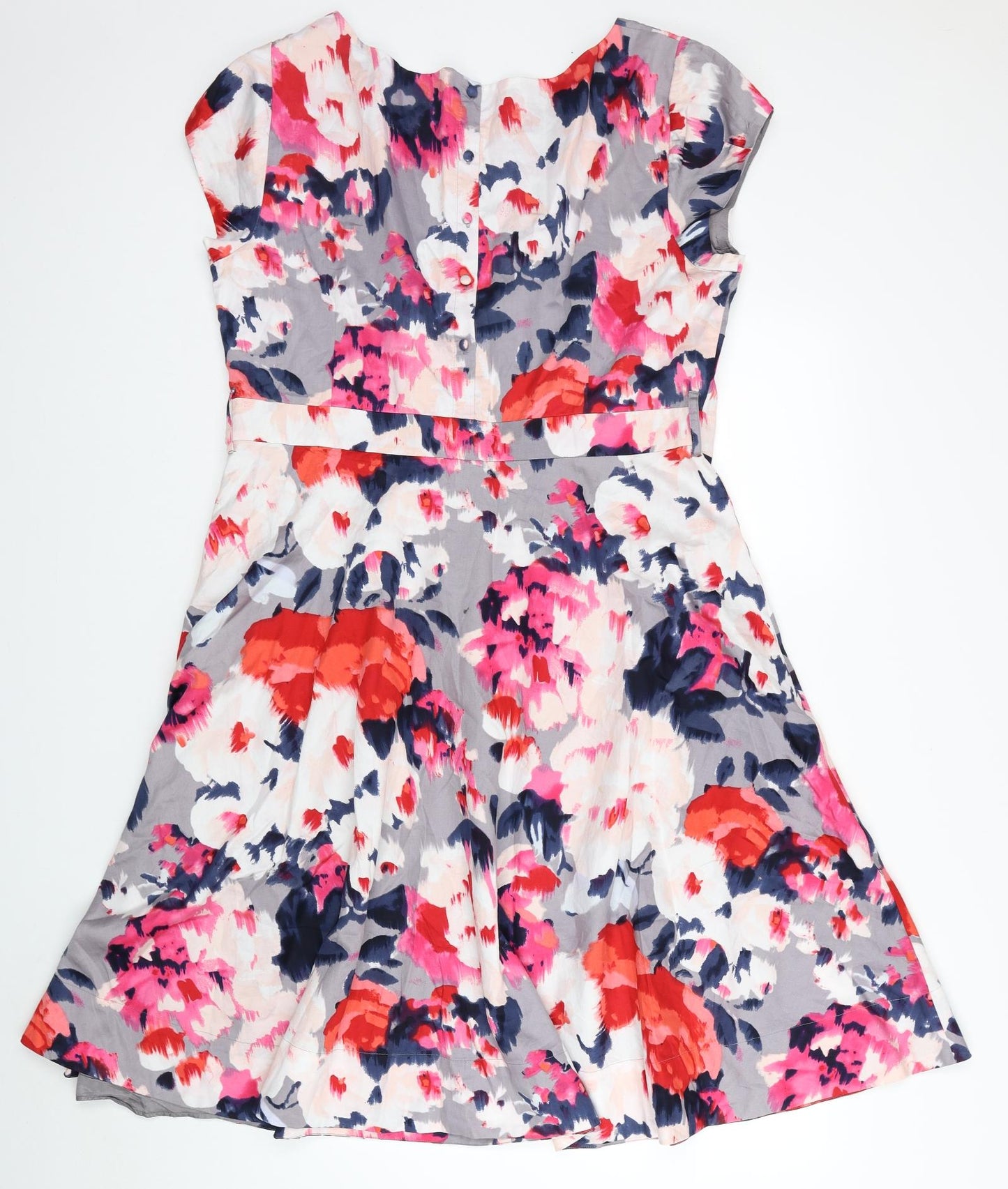 Monsoon Womens Multicoloured Floral Cotton Fit & Flare Size 14 Boat Neck Button