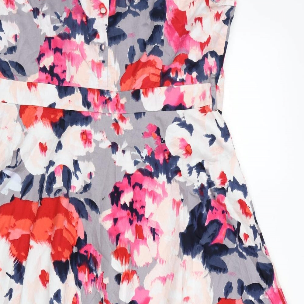 Monsoon Womens Multicoloured Floral Cotton Fit & Flare Size 14 Boat Neck Button